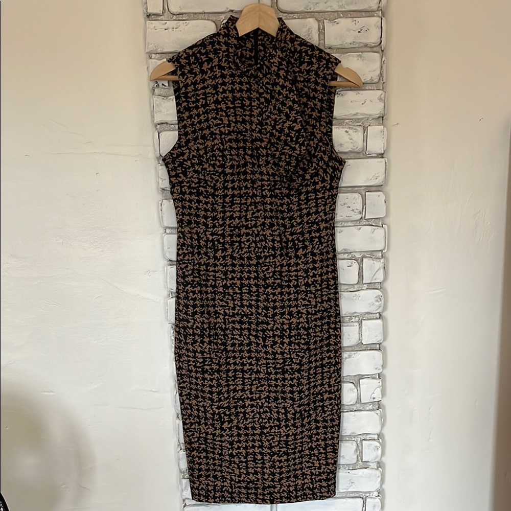 NWT Calvin Klein Black and Brown Houndstooth Dress